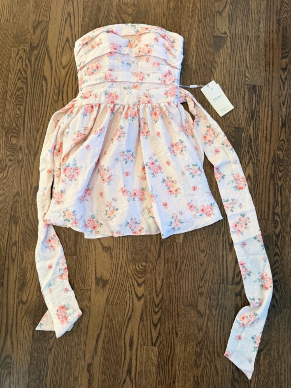 Floral Tie-Strap Smocked Waist Women’s Top - Pink Floral